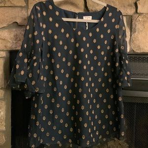 Navy Blue Sheer sleeve Blouse